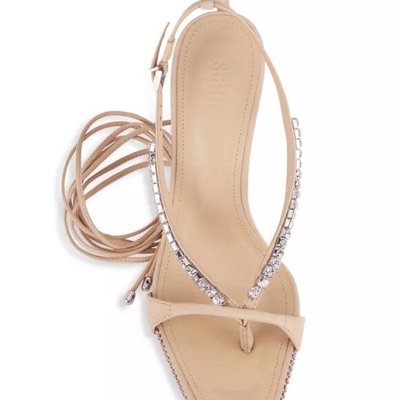 SCHUTZ-Vikki Crystal-Strappy/Convertible Heels-Light Nude Nubuck-Sz 9-NWOB - Picture 3 of 12